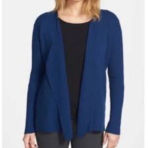 Eileen Fisher Deep Blue Open Cardigan silk cotton Blend petite medium